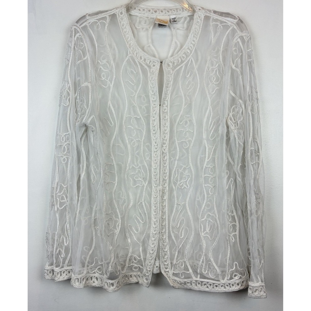 Sheer Cardigan Womens Medium White Jacket Lightweight Long Sleeve Event Elegant